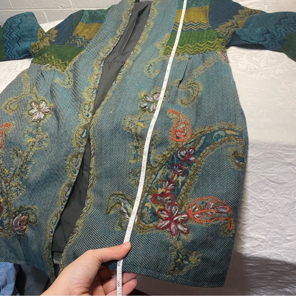 Soft Surroundings Green Izmir Wool Tapestry Embroidered Kimono Open Front XS - Picture 3 of 11